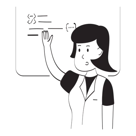 Tech instructor showing details of software  Illustration