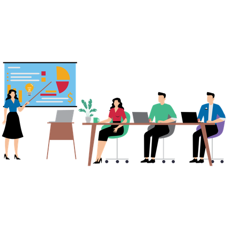 Tech Startup Team listening presentation  Illustration