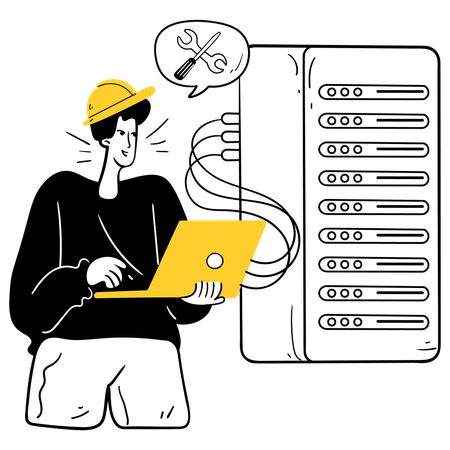 Tech Support Person Fixing Server Issues  Illustration