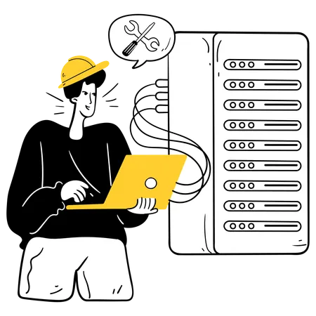 Tech Support Person Fixing Server Issues  Illustration
