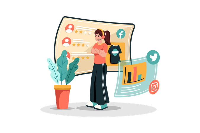 Tech support representative using customer feedback to improve technical support processes  イラスト