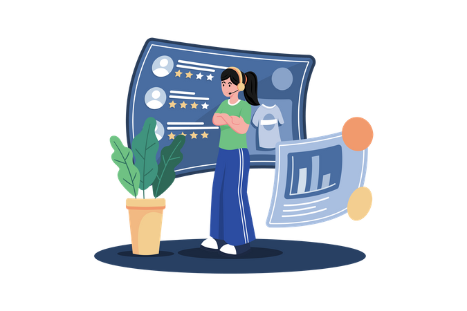 Tech support representative using customer feedback to improve technical support processes  イラスト