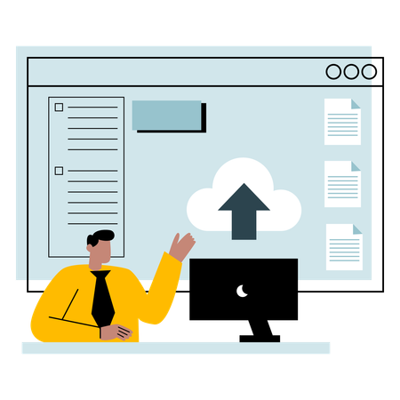 Technical Blueprint presented by employee in meeting  Illustration