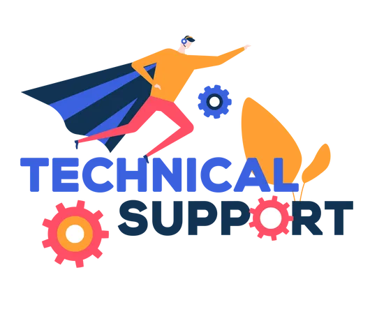 Technical Support Flat Design Style Colorful Illustration On White Background A Composition With Text And A Call Center Operator In A Headset Wearing Superhero Cape Flying To Rescue Customers Illustration