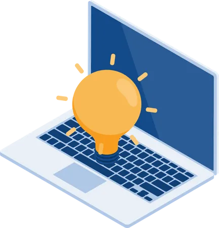 Flat 3 D Isometric Laptop With Yellow Lightbulb Of Idea Business Idea Concept Illustration