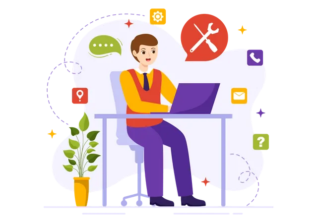Technical Support System Vector Illustration With Software Development Customer Service And Technology Help In Flat Cartoon Hand Drawn Templates Illustration