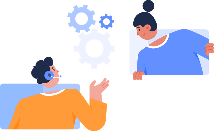 Technical support with service man and woman  Illustration