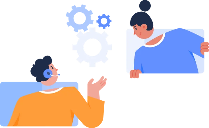 Technical support with service man and woman  Illustration