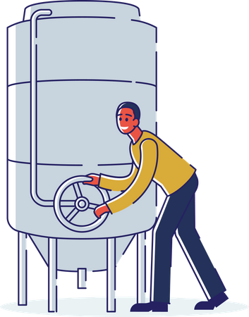 Technician Control Of Work Of Container With Liquid In Turning Control Valve  Illustration