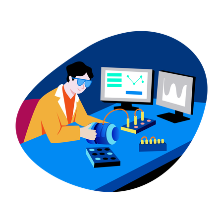 Technician doing machine assembling  Illustration