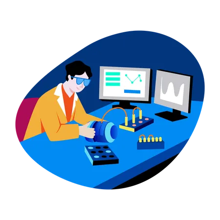 Technician doing machine assembling  Illustration