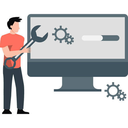 Technician doing repairing of monitor hardware  Illustration