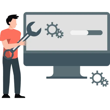 Technician doing repairing of monitor hardware  Illustration