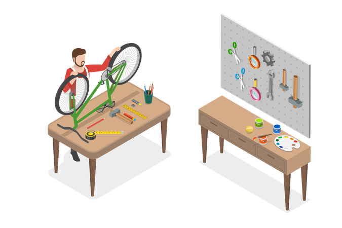 Technician Fixing a Bicycle  Illustration