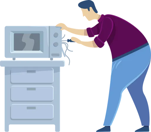 Technician fixing microwave Illustration