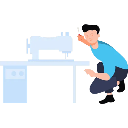 Technician fixing sewing machine Illustration