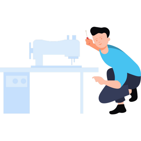 Technician fixing sewing machine  Illustration