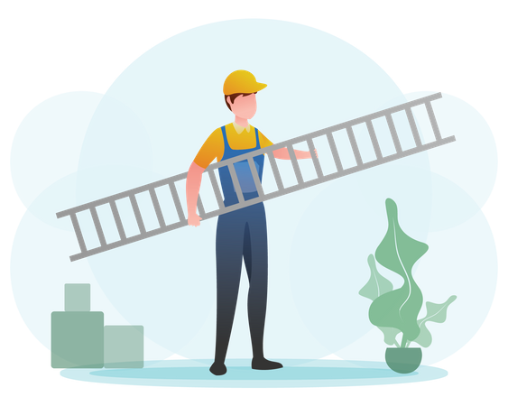 Technician holding ladder  Illustration