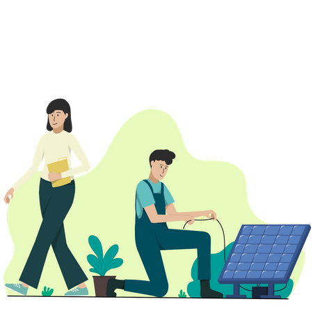 Technician installing solar panel  Illustration