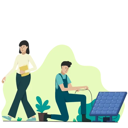 Technician installing solar panel  Illustration