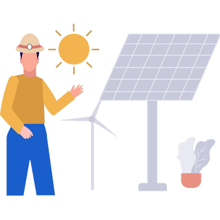 Technician is working on solar panel services  Illustration