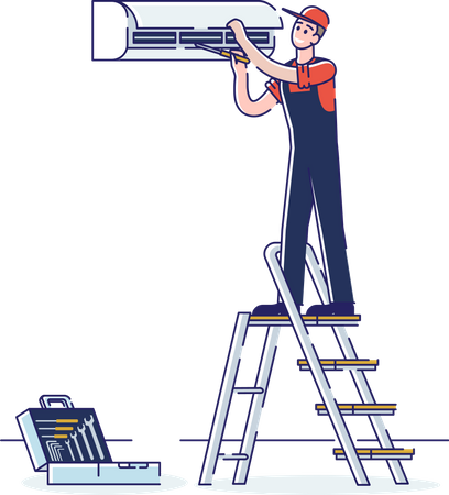 Technician Repairing AC  Illustration