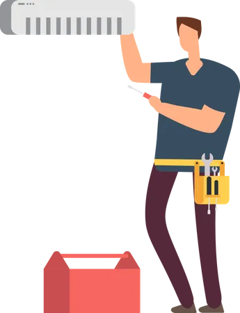 Technician repairing ac  Illustration