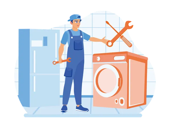 Technician Repairing Washing Machine  Illustration