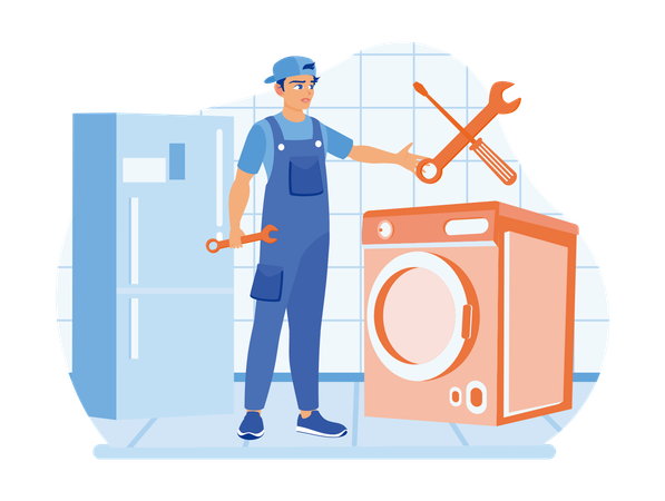 Technician Repairing Washing Machine  Illustration