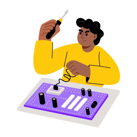 Technician using soldering machine  Illustration