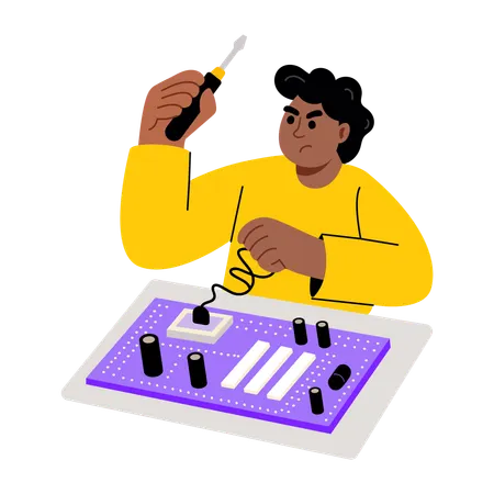 Technician using soldering machine  Illustration