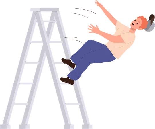 Repairman Electrician Builder Or Technician Worker Cartoon Character Falling Down From Ladder Isolated On White Background Man In Trouble Doing Industry Or Repair Work Vector Illustration Illustration