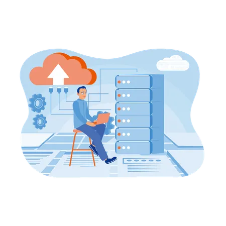 Technician working in data center room  Illustration