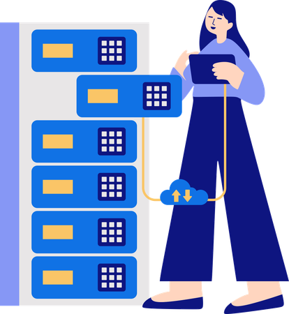 Technician working on database servers  Illustration