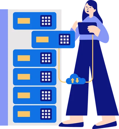 Technician working on database servers  Illustration