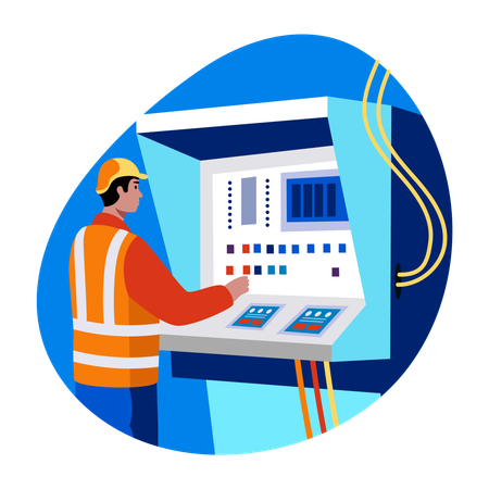 Technician working on machine  Illustration