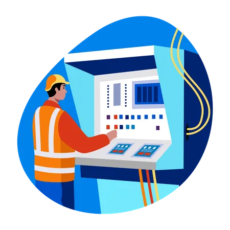 Technician working on machine  Illustration