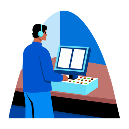 Technician working with operator  Illustration
