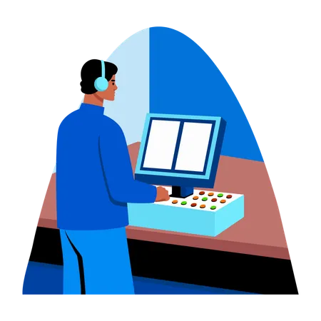 Technician working with operator  Illustration