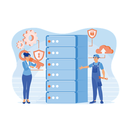 Technicians perform maintenance in data center  Illustration