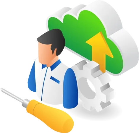 Technicien de maintenance de la sécurité des serveurs cloud informatique  Illustration