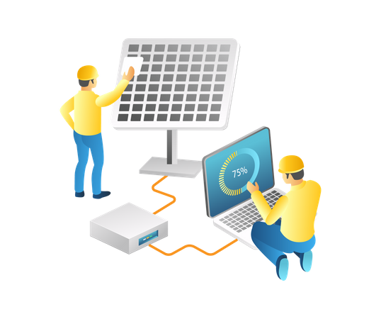 Techniciens entretenant des panneaux solaires  Illustration