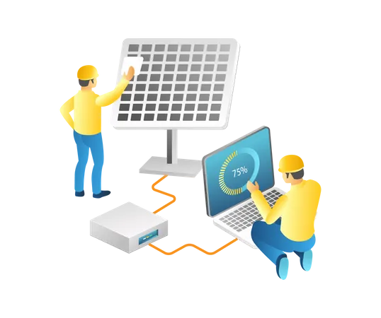 Techniciens entretenant des panneaux solaires  Illustration