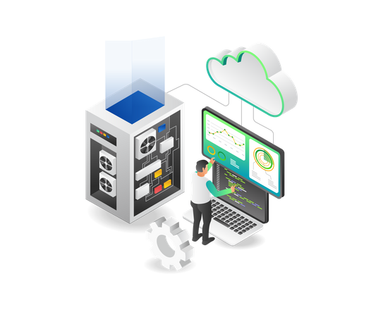 Techniker Programmierer Cloud Server Analyst  Illustration