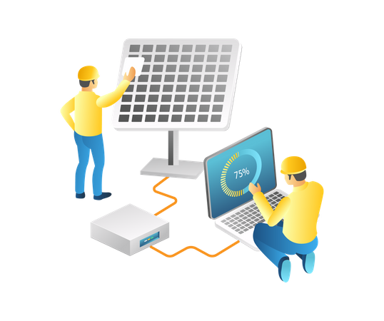 Techniker warten Solarmodule  Illustration