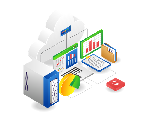 Flux réseau du serveur cloud technologique  Illustration