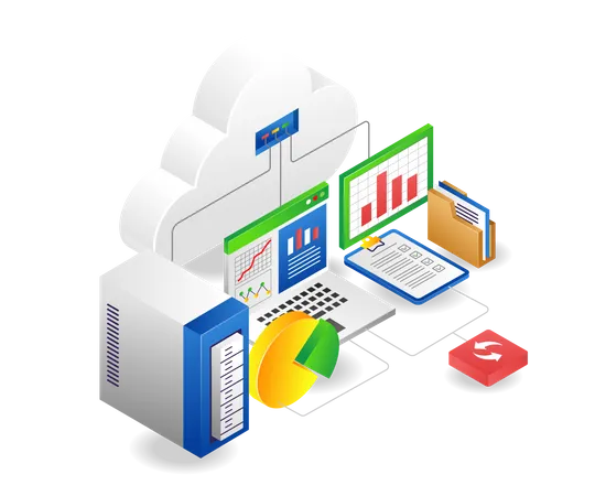 Flux réseau du serveur cloud technologique  Illustration