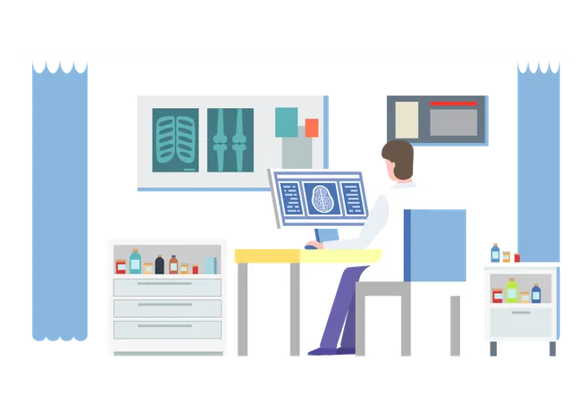 Technologie de radiographie avec médecin et rayons X  Illustration