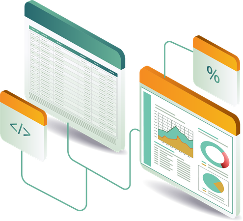 Bildschirm mit Details zu den Daten zur Wachstumsanalyse des Technologiegeschäfts  Illustration