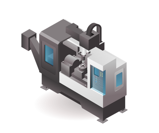 Technology Automated CNC lathes and drills for industrial manufacturing with artificial intelligence  Illustration